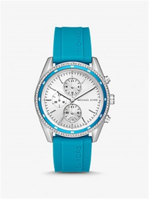 Michael Kors Oversized Hadyn Pavé Silver-Tone Watch Niebieskie | SN-MK28407