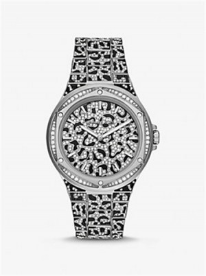 Michael Kors Oversized Lennox Animal Pavé Silver-Tone Watch Srebrne | SN-MK28391