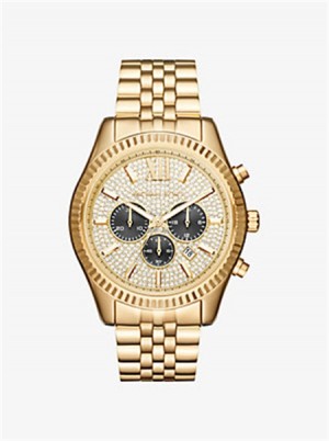 Michael Kors Oversized Lexington Gold-Tone Watch Złote | SN-MK28399
