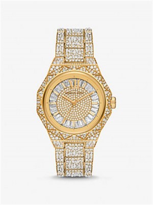 Michael Kors Oversized Raquel Pavé Gold-Tone Watch Złote | SN-MK28431