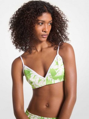 Michael Kors Palm Print Satin Bra Top Zielone | SN-MK26506