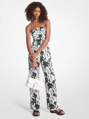 Michael Kors Palm Print Satin Tie-Back Czarne Białe | SN-MK26747
