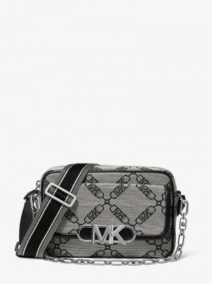 Michael Kors Parker Medium Empire Logo Jacquard Beżowe Czarne | SN-MK27146