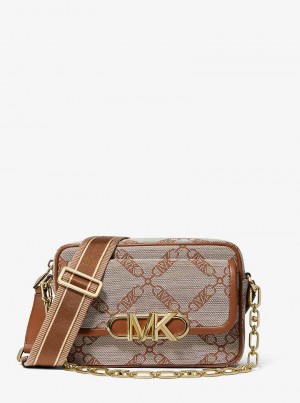 Michael Kors Parker Medium Empire Logo Jacquard Beżowe | SN-MK27147