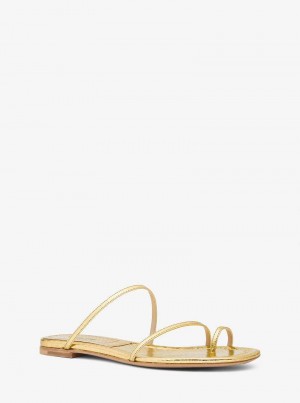 Michael Kors Patti Metallic Python Embossed Leather Złote | SN-MK27702