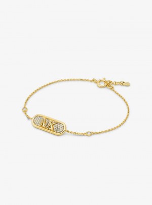 Michael Kors Pavé Precious Metal-Plated and Sterling Silver Empire Logo Złote | SN-MK27795