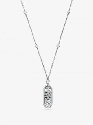 Michael Kors Pavé Precious Metal-Plated and Sterling Silver Empire Logo Srebrne | SN-MK27796
