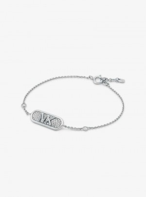 Michael Kors Pavé Precious Metal-Plated and Sterling Silver Empire Logo Srebrne | SN-MK27803