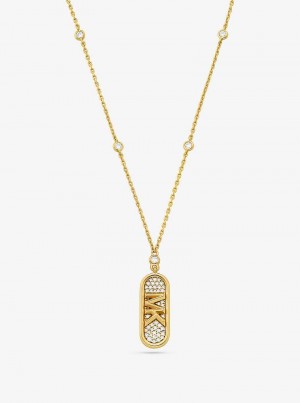 Michael Kors Pavé Precious Metal-Plated and Sterling Silver Empire Logo Złote | SN-MK27824