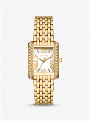 Michael Kors Petite Emery Pavé Gold-Tone Watch Złote | SN-MK28317