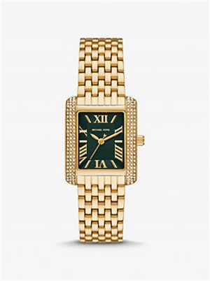Michael Kors Petite Emery Pavé Gold-Tone Watch Złote | SN-MK28318