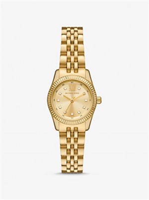 Michael Kors Petite Lexington Pavé Gold-Tone Watch Złote | SN-MK28322