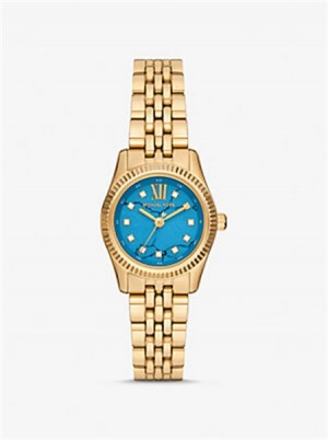 Michael Kors Petite Lexington Pavé Gold-Tone Watch Złote | SN-MK28401