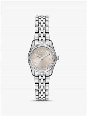 Michael Kors Petite Lexington Pavé Silver-Tone Watch Srebrne | SN-MK28319