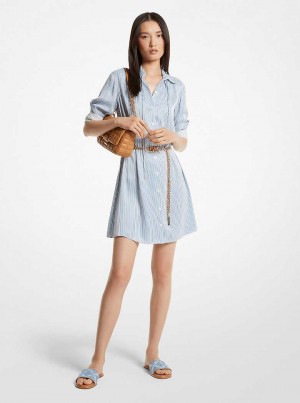 Michael Kors Pinstriped Satin Belted Lazur | SN-MK26711