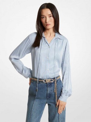Michael Kors Pinstriped Satin Blouse Lazur | SN-MK26528