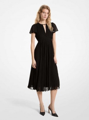 Michael Kors Pleated Georgette Midi Czarne | SN-MK26687