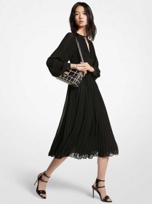 Michael Kors Pleated Georgette Midi Czarne | SN-MK26762