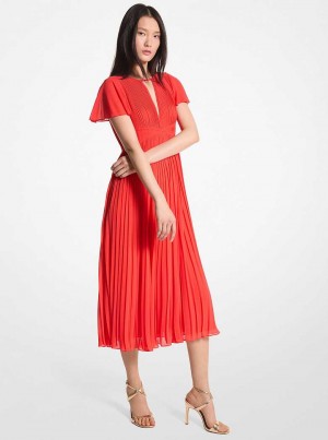 Michael Kors Pleated Georgette Midi Koralowe | SN-MK26722