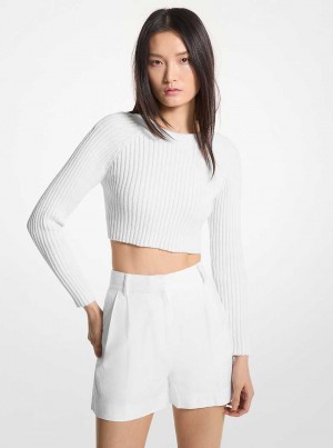 Michael Kors Pleated Linen Blend Białe | SN-MK26542