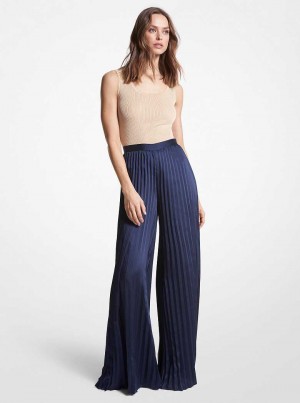 Michael Kors Pleated Satin Wide-Leg Niebieskie | SN-MK26545