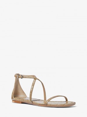 Michael Kors Polly Crocodile Embossed Leather Brązowe | SN-MK27565