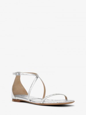 Michael Kors Polly Metallic Python Embossed Leather Srebrne | SN-MK27687
