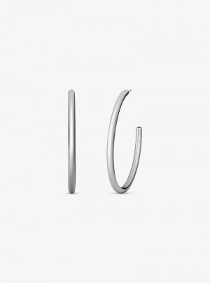 Michael Kors Precious-Metal Plated Brass Large Hoop Srebrne | SN-MK27762