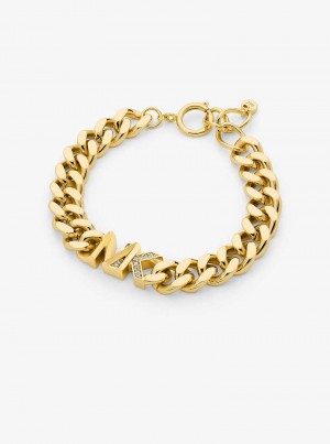 Michael Kors Precious Metal-Plated Brass Pavé Logo Curb Link Złote | SN-MK27728