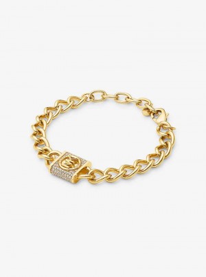 Michael Kors Precious Metal-Plated Brass Pavé Lock Curb Link Złote | SN-MK27730