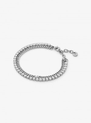 Michael Kors Precious Metal-Plated Brass Double Chain Tennis Srebrne | SN-MK27732