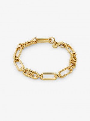 Michael Kors Precious Metal-Plated Brass Empire Logo Chain Link Złote | SN-MK27734