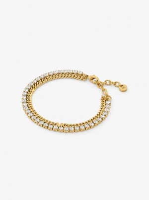 Michael Kors Precious Metal-Plated Brass Double Chain Tennis Złote | SN-MK27740