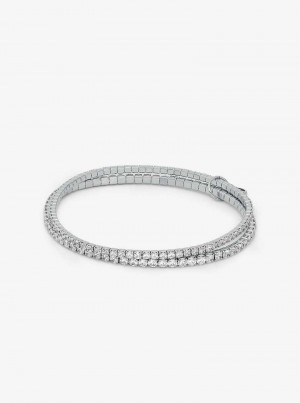 Michael Kors Precious Metal-Plated Brass Double Wrap Tennis Srebrne | SN-MK27747