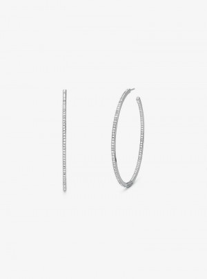 Michael Kors Precious Metal-Plated Brass Pavé Hoop Srebrne | SN-MK27756