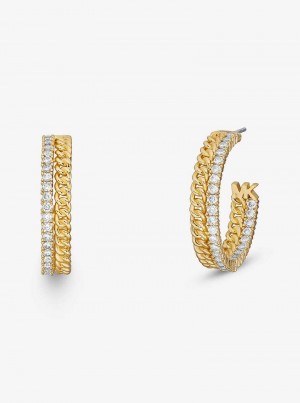 Michael Kors Precious Metal-Plated Brass Pavé Chain Hoop Złote | SN-MK27760