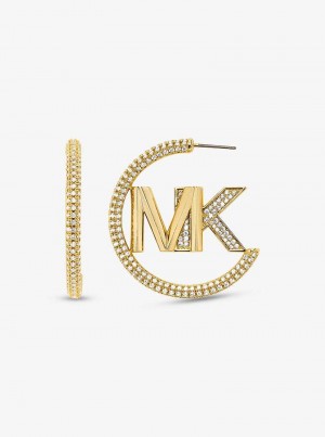 Michael Kors Precious Metal-Plated Brass Pavé Logo Hoop Złote | SN-MK27775