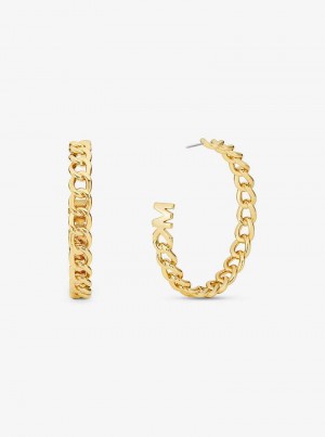 Michael Kors Precious Metal-Plated Brass Curb Link Hoop Złote | SN-MK27779