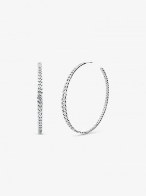 Michael Kors Precious Metal-Plated Brass Curb Link Hoop Srebrne | SN-MK27783