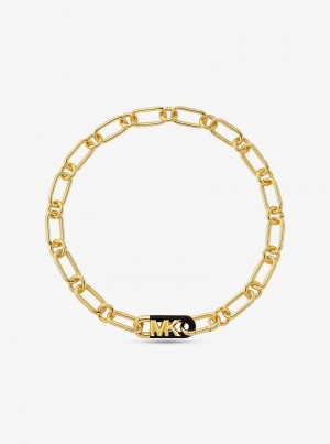 Michael Kors Precious Metal-Plated Brass and Acetate Empire Logo Chain Złote | SN-MK27788