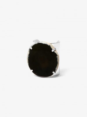 Michael Kors Precious Metal-Plated Brass and Agate Cuff Czarne Srebrne | SN-MK27791