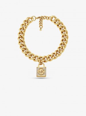 Michael Kors Precious Metal-Plated Brass Pavé Lock Curb Link Złote | SN-MK27805