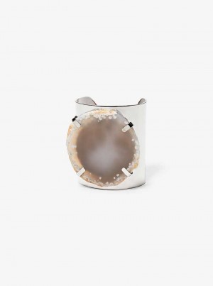 Michael Kors Precious Metal-Plated Brass and Agate Cuff Srebrne Szare Brązowe | SN-MK27812