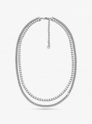 Michael Kors Precious Metal-Plated Brass Double Chain Tennis Srebrne | SN-MK27814