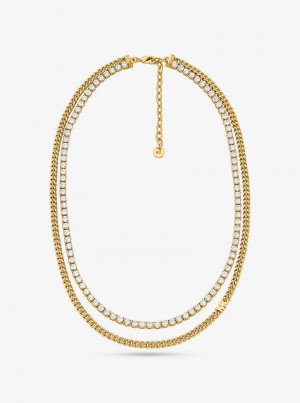 Michael Kors Precious Metal-Plated Brass Double Chain Tennis Złote | SN-MK27816