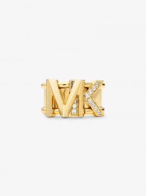 Michael Kors Precious Metal-Plated Brass Pavé Logo Złote | SN-MK27843