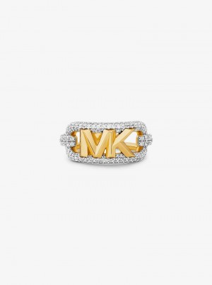 Michael Kors Precious Metal-Plated Brass Pavé Empire Logo Złote | SN-MK27845