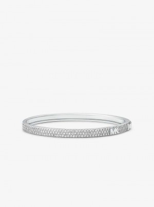 Michael Kors Precious Metal-Plated Sterling Silver Pavé Logo Srebrne | SN-MK27722