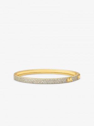 Michael Kors Precious Metal-Plated Sterling Silver Pavé Logo Złote | SN-MK27723