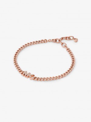 Michael Kors Precious Metal-Plated Sterling Silver Logo Curb Link Różowe Złote | SN-MK27743